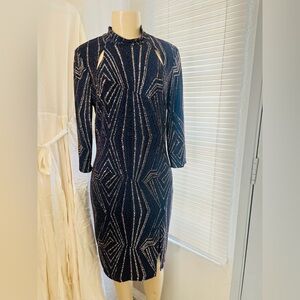 En Focus Studio size 10 embellished blue and gold metallic formal dress.